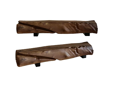 Two Natural Wooden Stools With Unique Curved Shape And Sturdy Support Legs 3d model