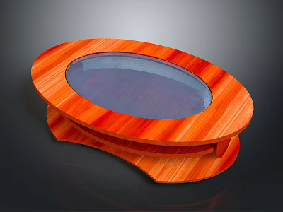Orange Wooden Oval Coffee Table With Glass Top And Two Layer Modern Design 3d model