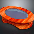 Orange Wooden Oval Coffee Table With Glass Top And Two Layer Modern Design