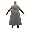 Man In Yellow Costume With Red Gloves Boots And Gray Cape Standing