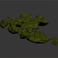 Wood and Stone Decorative Elements with Irregular Green Shapes in Curved Layout