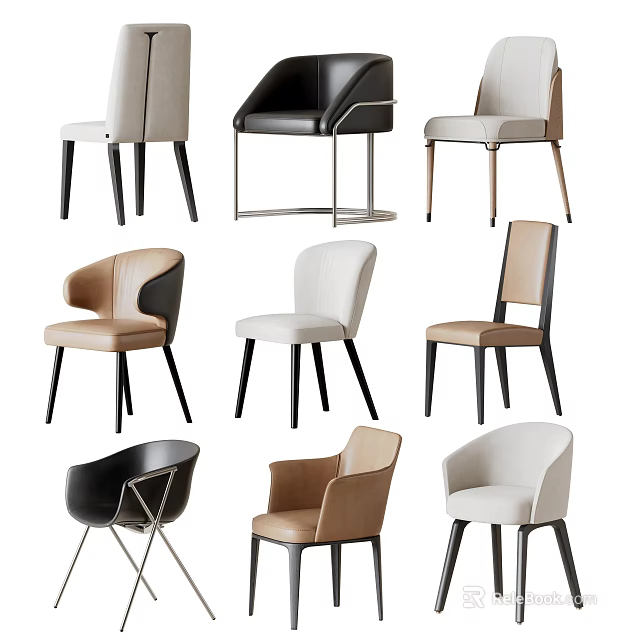 Various Modern Dining Chairs With Different Colors Upholstered Seats And Metal Wooden Legs 3d model 