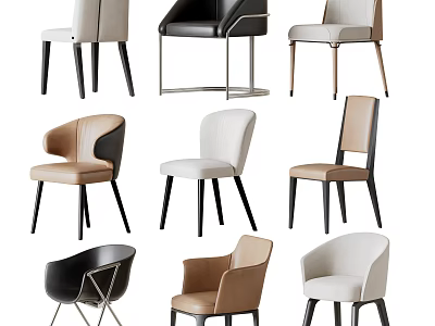 Various Modern Dining Chairs With Different Colors Upholstered Seats And Metal Wooden Legs 3d model