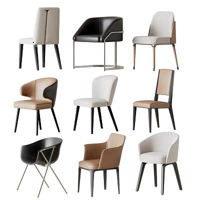 Various Modern Dining Chairs With Different Colors Upholstered Seats And Metal Wooden Legs 3d model
