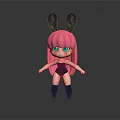 Game Movie Character With Pink Hair Blue Eyes Black Rabbit Ears Bodysuit Stockings Doll Figure
