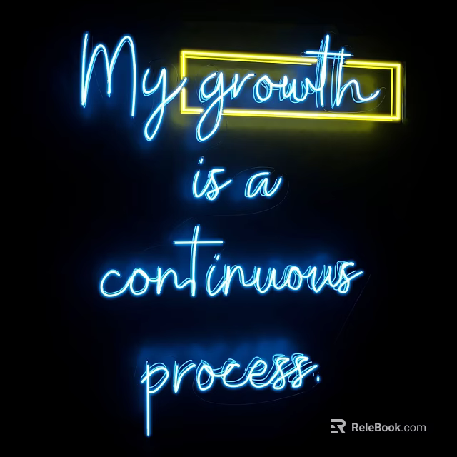 Blue Neon Lightbox With Yellow Frame Showing My Growth Continuous Process On Black Background 3d model 