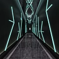 Modern KTV Corridor Featuring Neon Light Accents and Sleek Marble Floor Design
