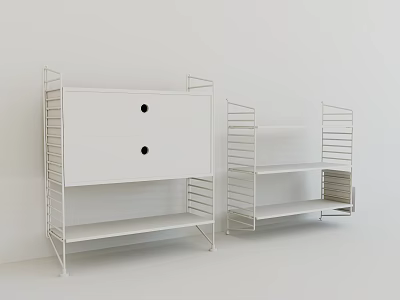 Modern Decorative Cabinet With White Panel Metal Frame Open Shelves And Drawers 3d model