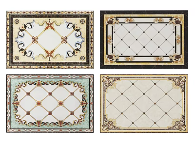 Ornate Decorative Floor Tiles With Various Patterned Designs And Colorful Intricate Borders 3d model