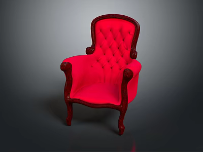 Red Single Sofa With Wooden Arms Button Tufted Backrest And Wooden Legs 3d model