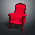Red Single Sofa With Wooden Arms Button Tufted Backrest And Wooden Legs