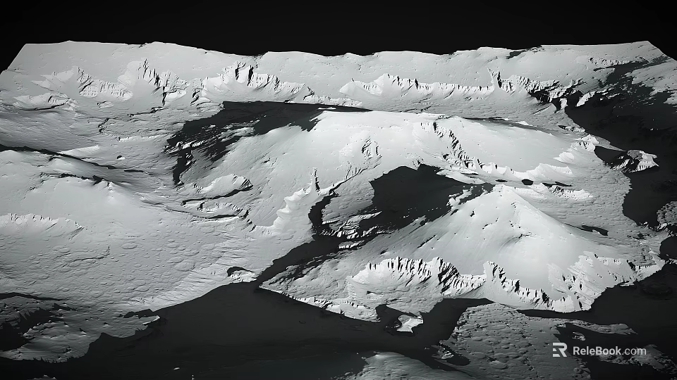 Scenic Snow Covered Mountain Landscape With Glacier Peaks And White Rocky Terrain 3d model 
