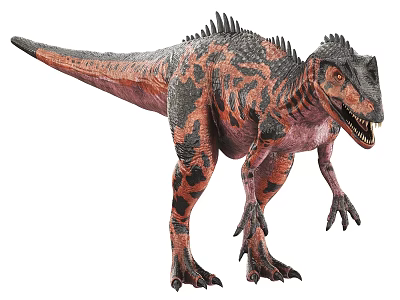 Realistic Theropod Dinosaur Model with Spiked Back Red Black Skin and Sharp Teeth 3d model
