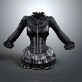 Black Corset With Lace Details Layered Skirt Beaded Accents And Ruffled Sleeves