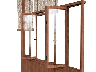 Folding Window Curtain Bamboo Curtain Log Window 3d model