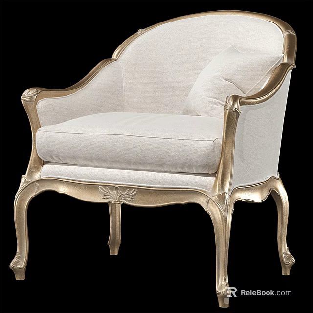 Elegant Accent Chair With White Cushion And Gold Carved Frame Design 3d model 