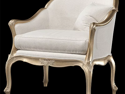 Elegant Accent Chair With White Cushion And Gold Carved Frame Design 3d model