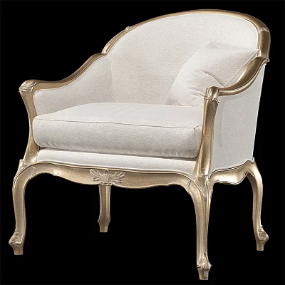 Elegant Accent Chair With White Cushion And Gold Carved Frame Design 3d model