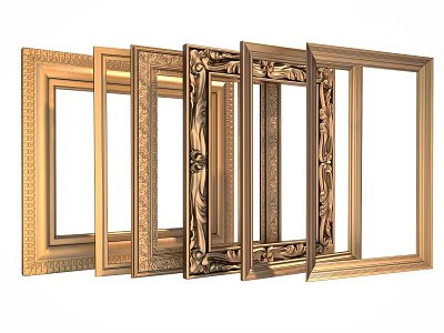 Multiple Ornate Golden Picture Frames With Carved Patterns And Various Designs 3d model