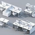 Modern Office Desks With Cubicle Partitions Multiple Monitors And Ergonomic Chairs