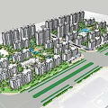 Large Residential Complex With High Rise Apartment Buildings Green Spaces And Water Feature