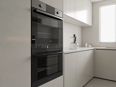 Sleek Modern Kitchen With White Cabinets Built-in BOSCH Oven And Coffee Maker Appliances 3d model