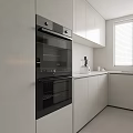 Sleek Modern Kitchen With White Cabinets Built-in BOSCH Oven And Coffee Maker Appliances