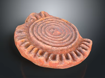Handcrafted Ceramic Vessel Featuring Spiral Pattern Scalloped Edge And Rustic Red Brown Surface 3d model
