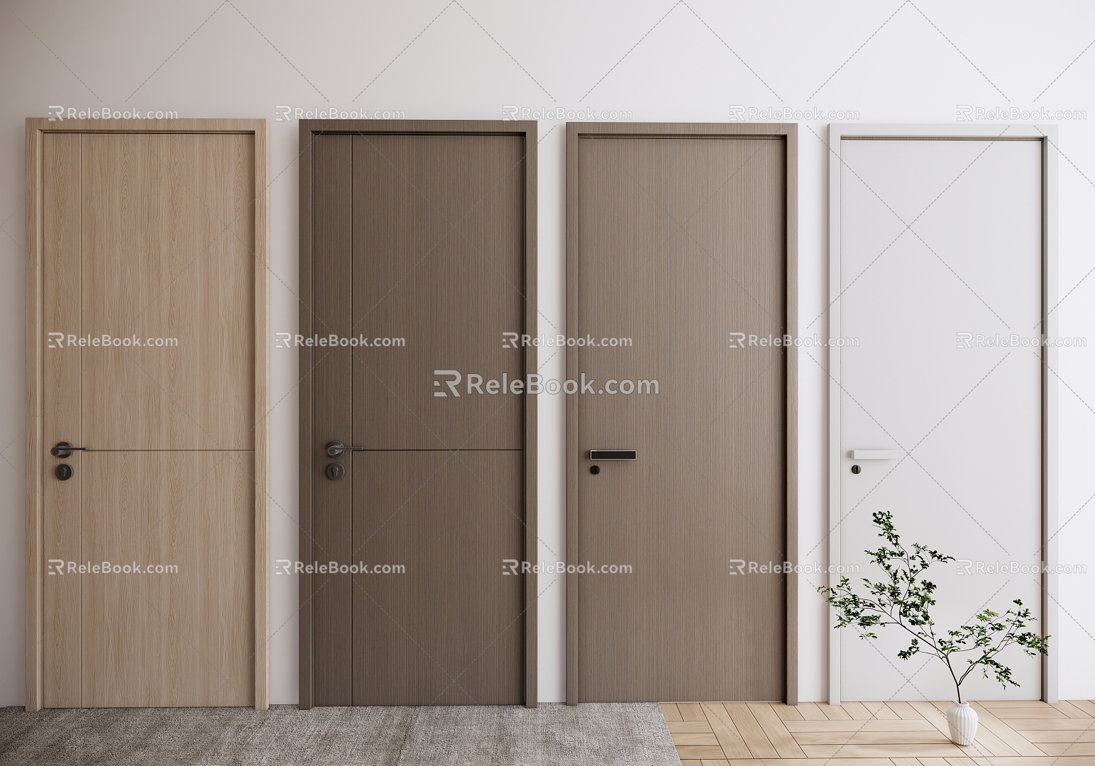 Modern swing door bedroom door single door wooden door 3d model