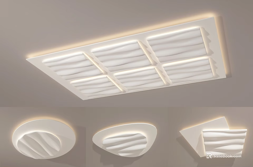 Modern Flush Mount Ceiling Lights With Wave Texture And Various Shapes For Contemporary Spaces 3d model 