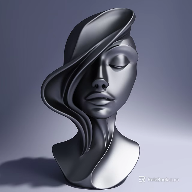 Sleek Modern Decorative Sculpture Set with Black Female Head and Smooth Surface 3d model 