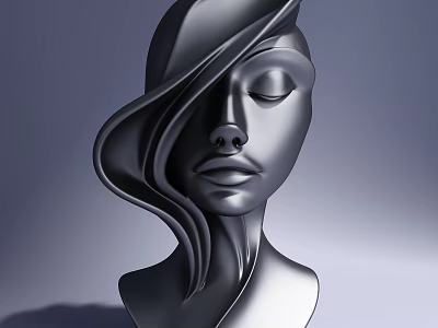 Sleek Modern Decorative Sculpture Set with Black Female Head and Smooth Surface 3d model
