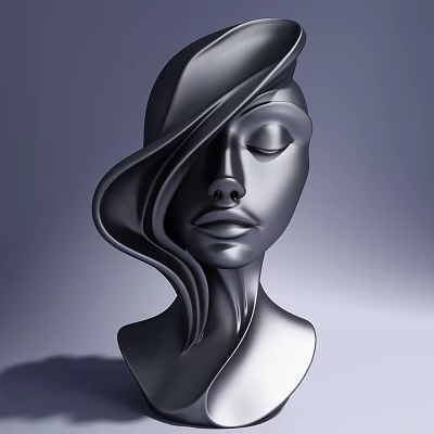 Sleek Modern Decorative Sculpture Set with Black Female Head and Smooth Surface 3d model