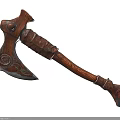 Traditional Handcrafted Axe With Intricately Carved Wooden Handle And Decorative Metal Blade