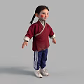 Young Girl Wearing Red Traditional Outfit With Braided Hair Blue Pants And White Sneakers