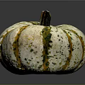 Fresh White and Yellow Striped Pumpkin with Green Spots and Round Shape