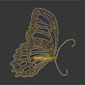 Artistic Butterfly Shaped Single Chair With Golden Intricate Hollow Wings And Yellow Seat