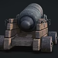 Antique Cannon With Wooden Carriage Metal Barrel And Iron Wheels