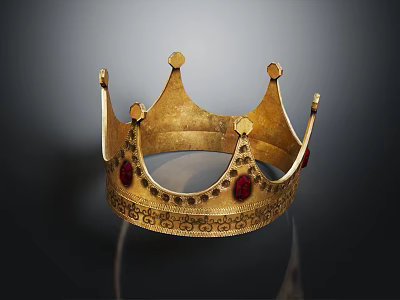Elegant Golden Crown Headwear with Red Gemstones and Intricate Carvings 3d model