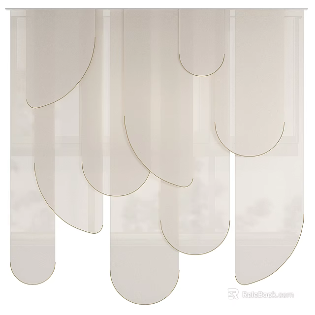 Elegant Light Beige Curtains With Curved Layers And Sheer Fabric For Home Interior 3d model 