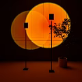 Modern Floor Lamp With Circular Light Projection And Potted Plant In Indoor Space