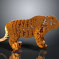 Artisan Crafted Golden Cubes Form 3D Tiger Sculpture With Reflective Surface