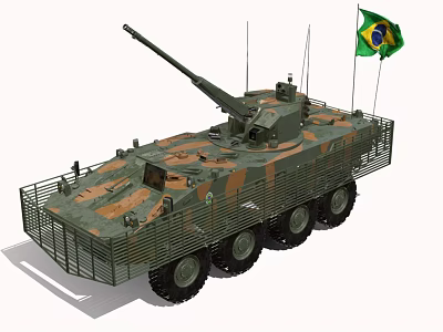 Brazilian Wheeled Tank with Camouflage Paint Cannon and National Flag 3d model