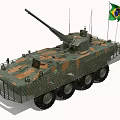 Brazilian Wheeled Tank with Camouflage Paint Cannon and National Flag