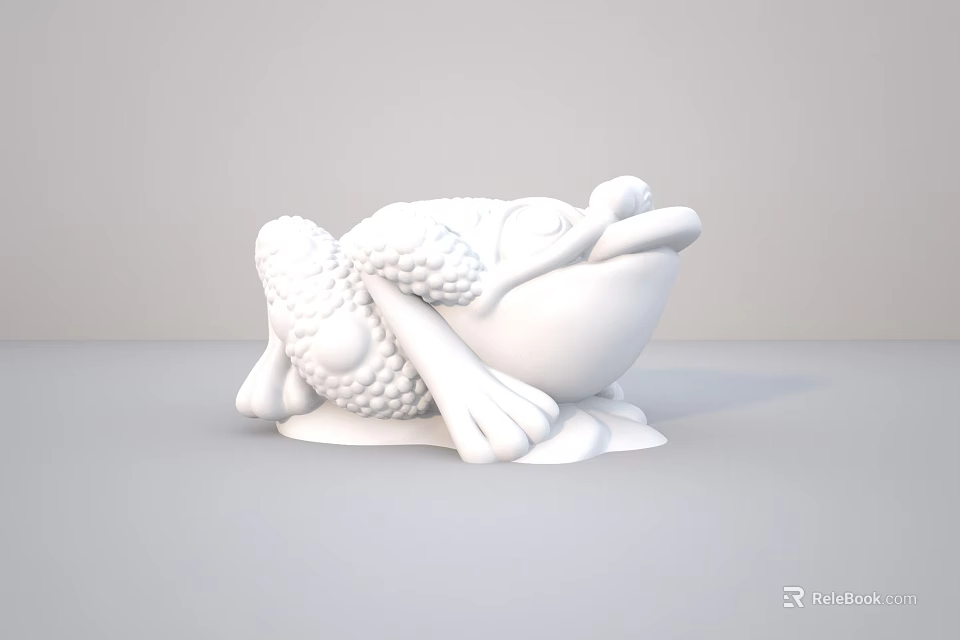 White 3D Printed Frog Sculpture With Detailed Textured Body And Limbs 3d model 