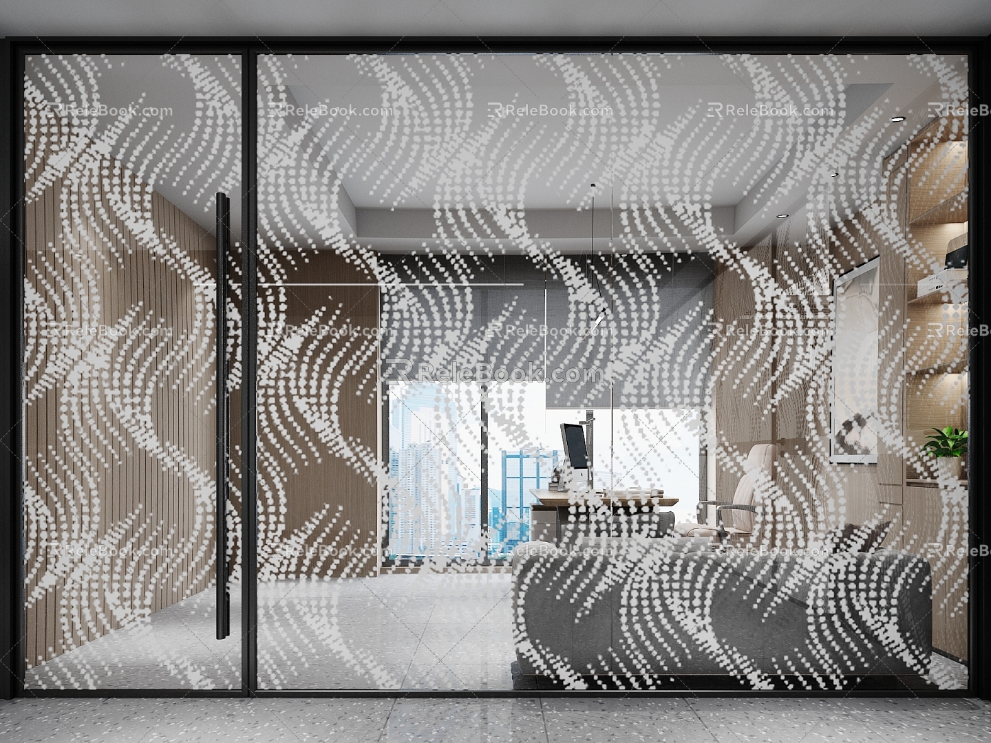 Office frosted art glass partition door 3d model