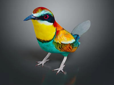 Vibrant Colorful Bird With Red Yellow Green Blue Plumage Standing On Dark Background 3d model