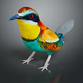 Vibrant Colorful Bird With Red Yellow Green Blue Plumage Standing On Dark Background