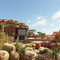 Modern Detached Villa in Desert Rocky Landscape with Large Windows Terrace and Greenery