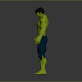 Muscular Green Skinned Figure In Blue Torn Jeans Standing Pose 3D Model Grey Background
